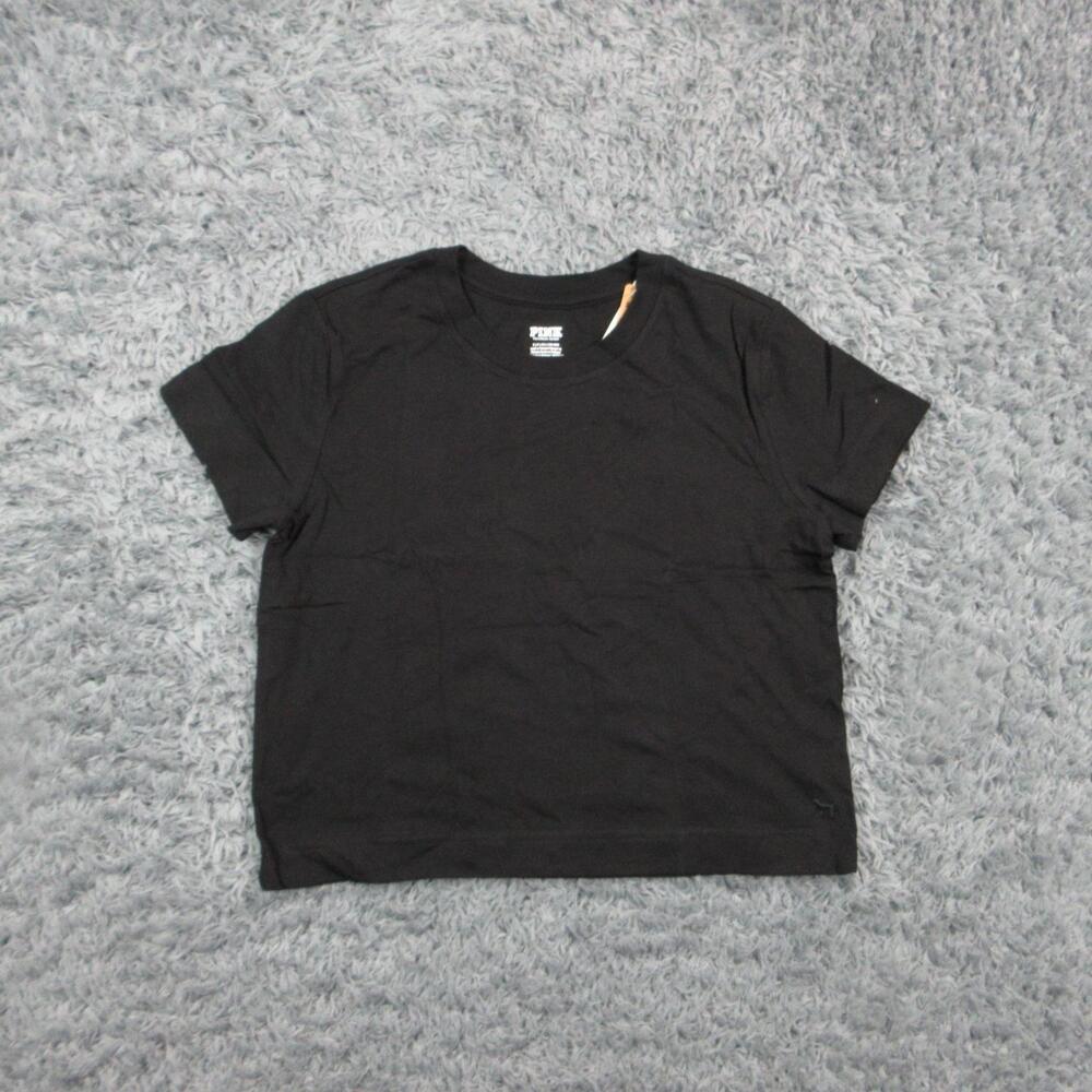 PINK Victoria's Secret Shirt Womens Small Black Crew Neck Basic Jersey NWT